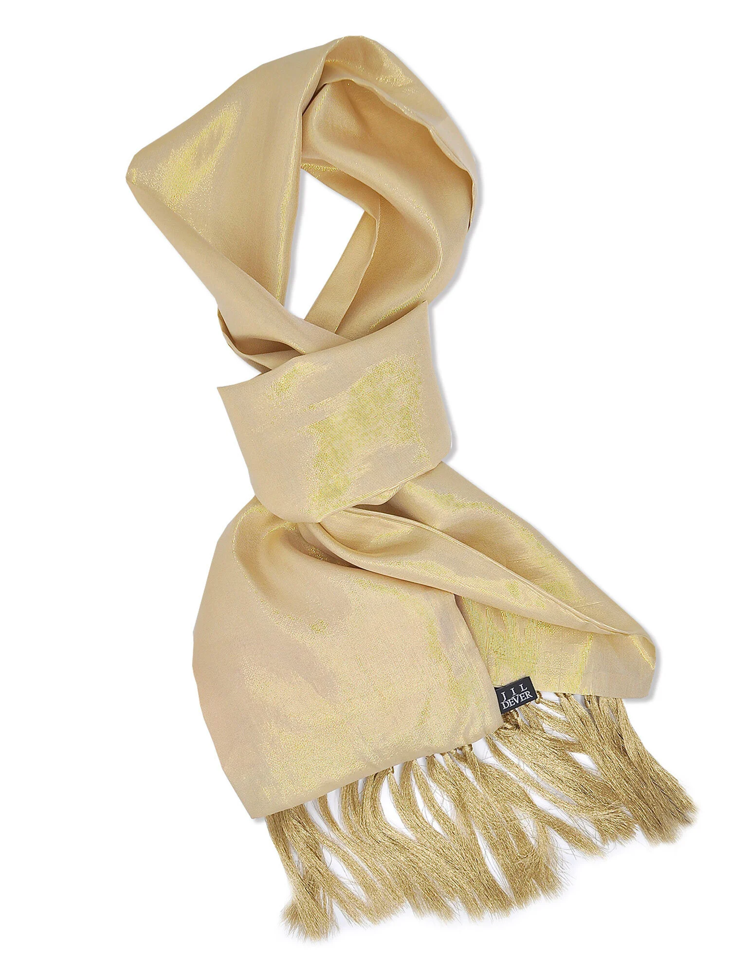 Broadway White Gold Silk Lame Fringed Oblong Scarf